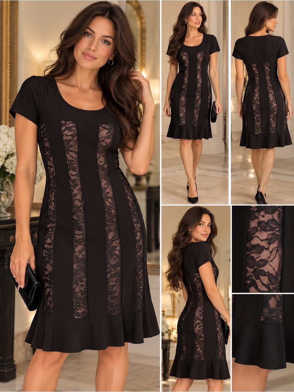 Laura Petites | Black Lace Panel Flare Dress NWT | 4P